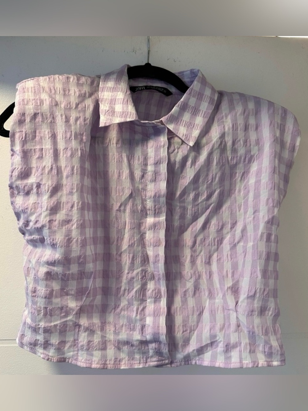 🩵 Zara Lilac Gingham Textured Sleeveless Blouse Size S